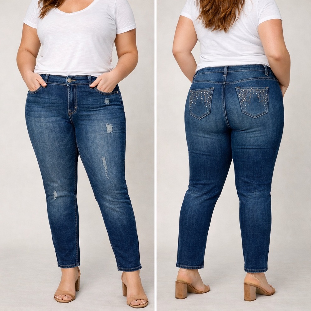 Lane Bryant Size 14 Distressed Skinny Jeans Rhinestone Pockets